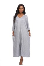 Womens Zipper Front Robes 3/4 Sleeve Housecoat Long Nightgowns Loose Loungewe...