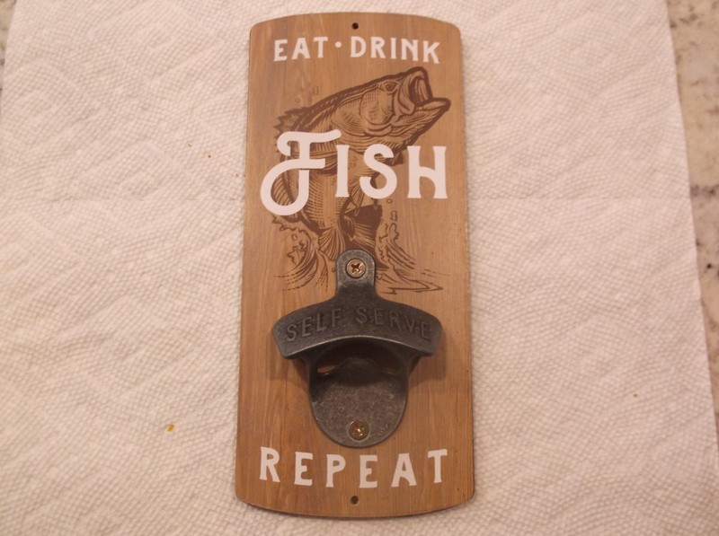 Open Road Brands Eat Drink Fish Repeat Wood Wall Sign With Metal Bottle Opener