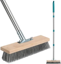 Stainless Steel Deck Scrub Brush with Long Handle, Outdoor Blue and Silvery 