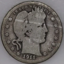 1911-P Barber Quarter 90% Silver, 100+ years Old As Shown [SN02]