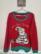 33 Degrees Womens Size L Ugly Christmas Sweater Cat Tree Purr-Fect Christmas
