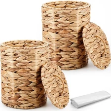 Ctosree 2 Pcs Wicker Trash Can Basket Woven Waste with Small, Brown 
