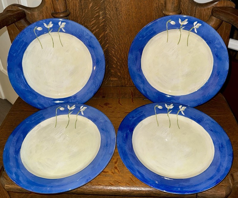 Faiencerie De Gien Alice Dinner Plates Snowdrops Bluebells Set Of 4