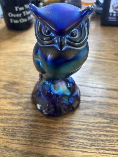 Purple Amethyst Carnival Glass Owl Figurine -  5" Tall