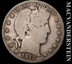 1913-S Silver Barber Half Dollar - Scarce  Better Date  No Reserve  #L4882