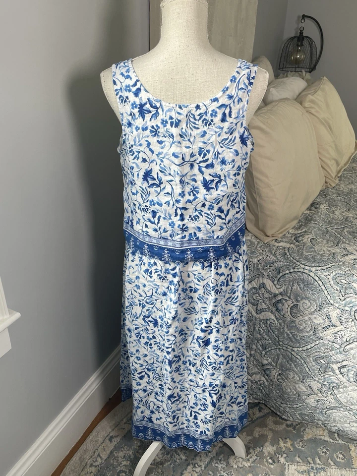 Joie 2 изделия комплект размер L синий белый цветочный льняной соответствующий Майка юбка - Изображение 4 из 4