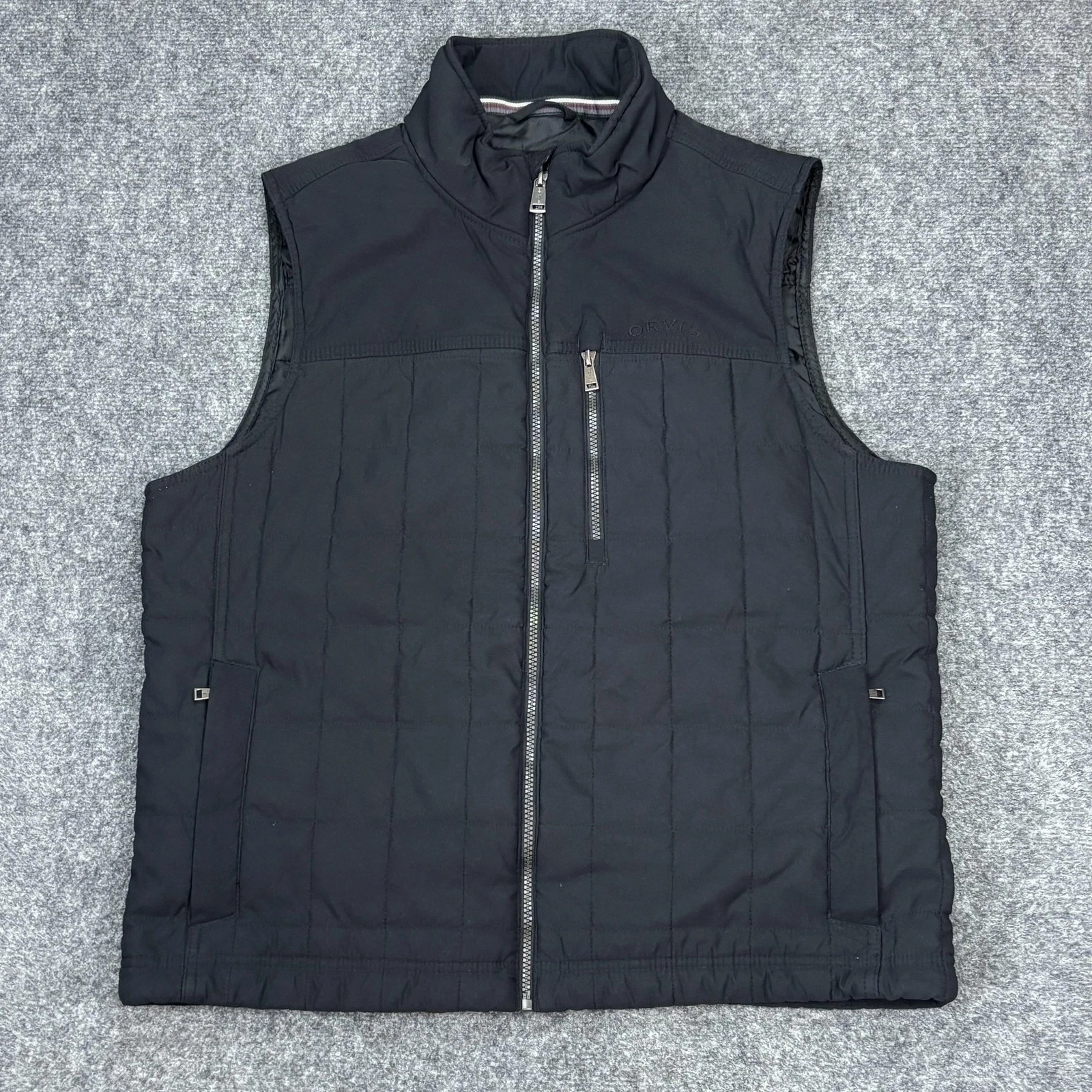Orvis Vest Mens Large Black Quilted Classic Collection Zip Pockets Outerwear