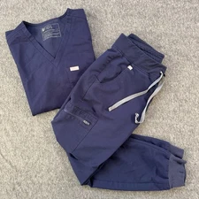 FIGS Scrubs Set Catarina Top S and Zamora Joggers Pants Small Petite Space Navy