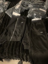 alo Men's Black Tracksuit Set 2-Piece Jacket  Pants Zip Pockets Logo