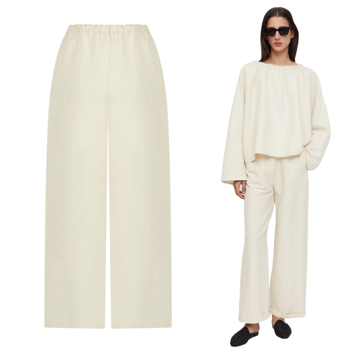 Tamme タム 22SS B.D WIDE SLACKSサイズ2 TOTEME Stretch Linen Wide-Leg Slacks Trousers in Cava Beige