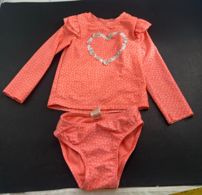 Cat & Jack 3T Pink Two Piece Long Sleeve Swimming Suit Polka Dot