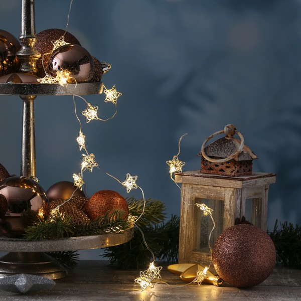 Led Lichterkette Sterne 20LED Dekolichterkette Silberdraht Weihnachtsdeko Silber-image