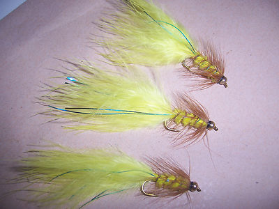 Goldhead White /& Yellow Dancer blue flash size 12 Salmoflies Trout Fishing Flies