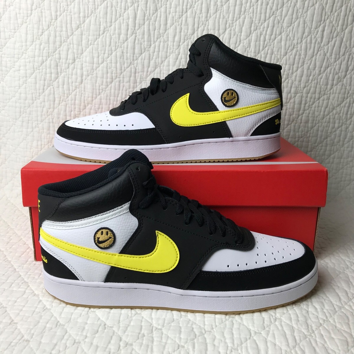 Nike Court Vision Mid Shoes Men's SZ 9.5 Extra Smile Black/Yellow