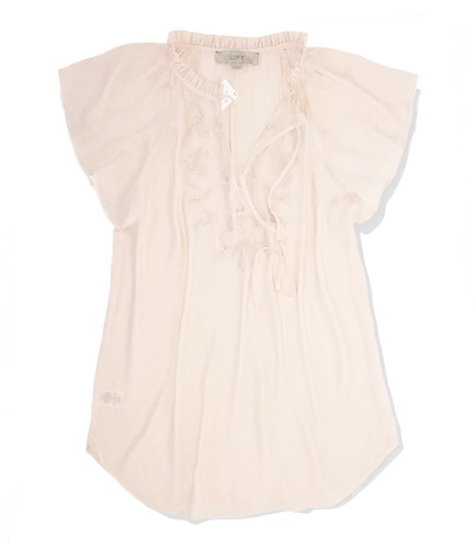 LOFT - Womens M - NWT$54 Pale Pink Embroidered Ruffle Tie Shell Tank Blouse - Picture 3 of 3