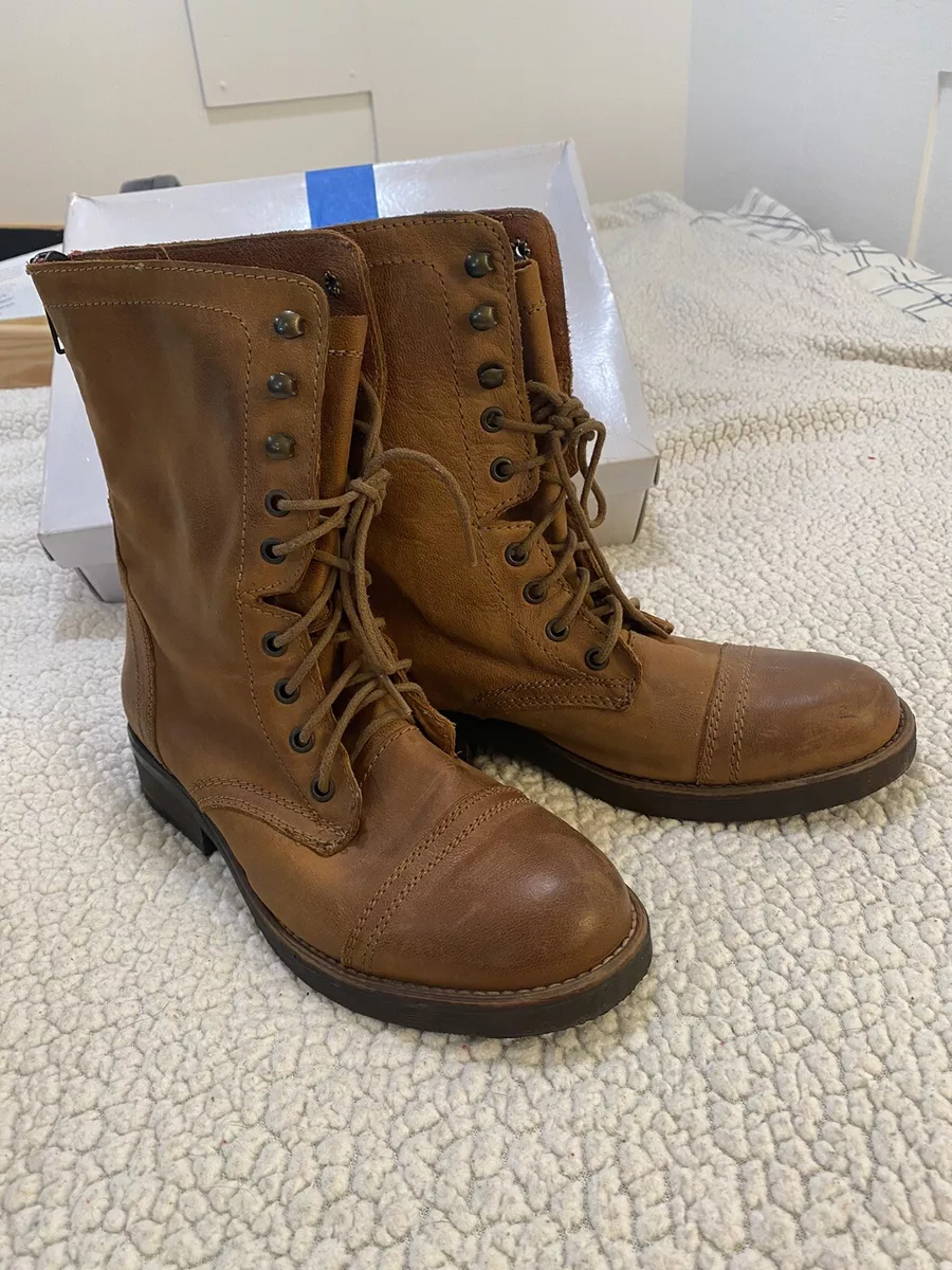 Steve Madden Leather Combat Boots with Red Back Zipper And up!. Wore Once! | eBay