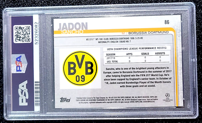 2018/19 PSA 9 MINT TOPPS CHROME JADON SANCHO ROOKIE #86 UCL G1694