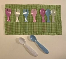 Plastic Pretend Play Lot of 10 Fork Spoons - 2 Spoons are Disney Blue White Pink