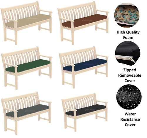 Seat Cushion Bench Pad Outdoor 2 3 4 Seater Waterproof Zipped Garden Furniture - Picture 4 of 59
