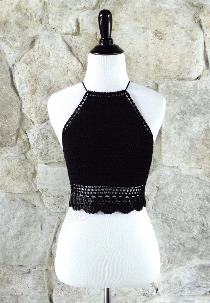 Crochet crop top boho hippie white crochet cheap top halter top