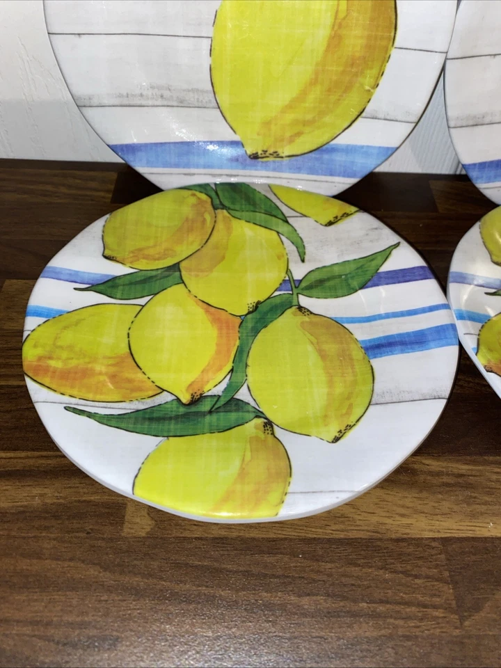 (4) CYNTHIA ROWLEY NY PLATOS LIMONES AMARILLO VERDE PAN ENSALADA 100% MELAMINA Foto 3 de 4