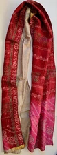 Multicolor double sided Kantha stitch India Silk Scarf - 16.5" x 70"