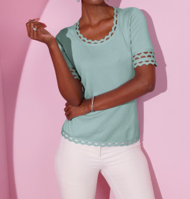 623680+ Creation L by heine Damen Pullover kurzarm kalkmint mint NEU Gr. 38 + 52
