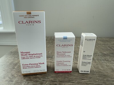 Clarins Paris 3 pc Set, Mask,Foaming Cleanser, Lip Comfort Oil