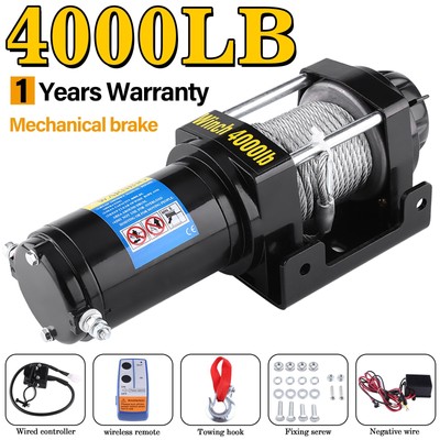 Electric Recovery Winch Kit 4000lbs 12V Remote Control