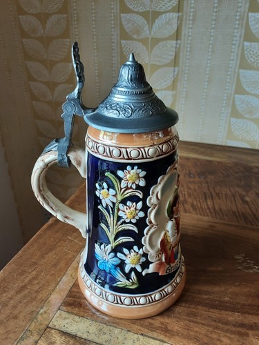 Original König Bierstein Österreich Handarbeit handbemalt Zinndeckel