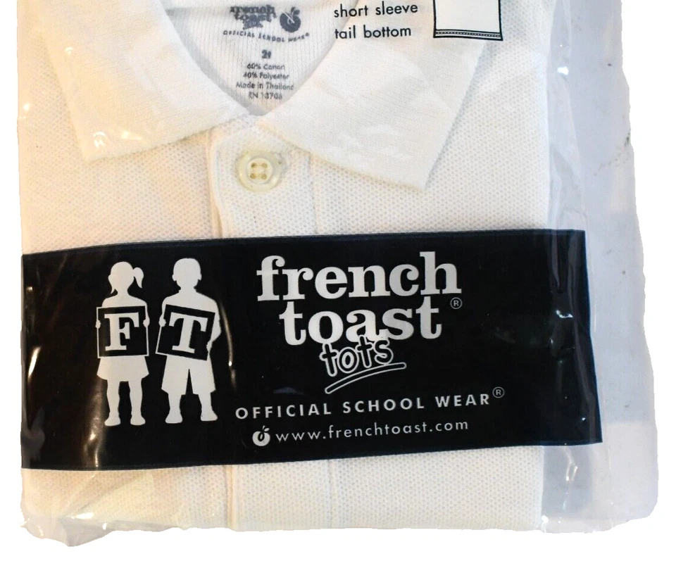 Nuevo en Paquete Polo Toast Tots Francés Sellado Manga Corta Niño Pequeño Unisex 2T Blanco  Foto 3 de 4