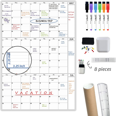 Dry Erase Wall Calendar 3 Month Calendar - Blank Undated Reusable Quarterly  Cale | eBay