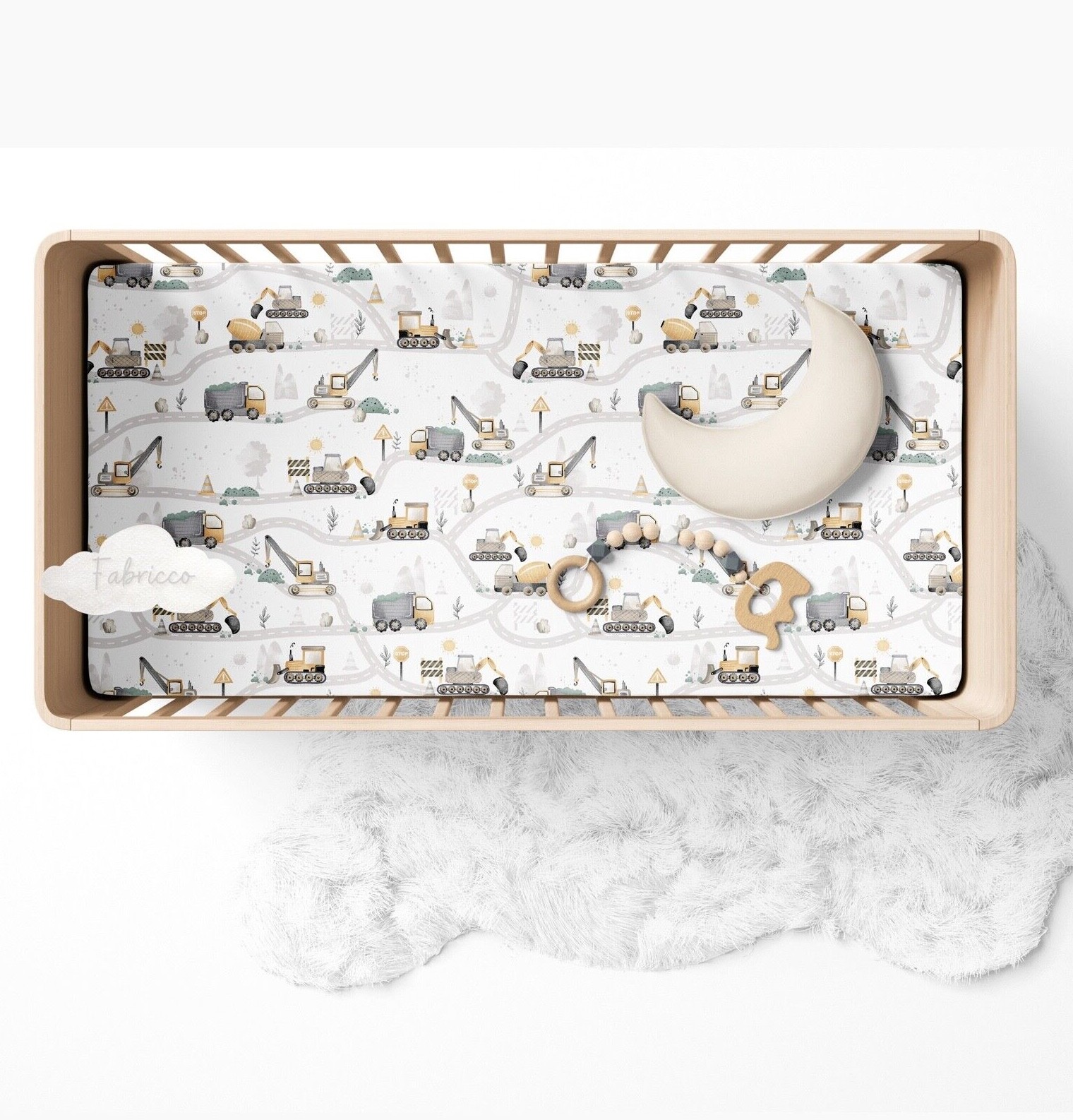 Lenzuolo con angoli Baby Diggers, lettino bambino, COTONE, costruzione, asilo nido ragazzi