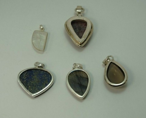 Silber Anhänger mit verschiedenen Edelstein,  glatt geschliffen - Bild 2 von 7