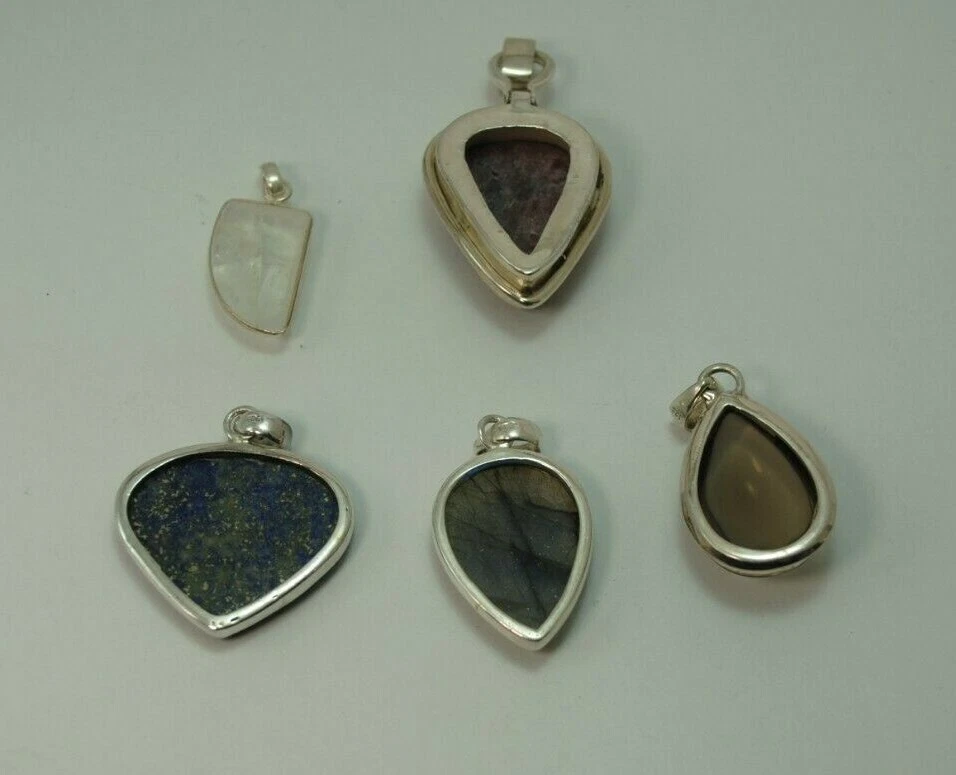 Silber Anhänger mit verschiedenen Edelstein,  glatt geschliffen - Bild 2 von 2