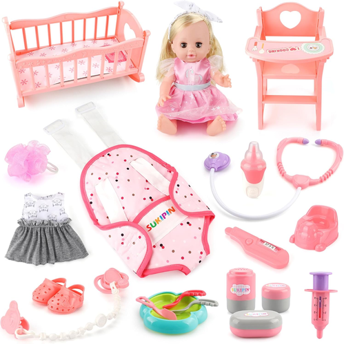 Baby Doll Playsets for Girls, Baby Doll with Accessories Set for Girls 3-5, Baby - Picture 7 of 12
