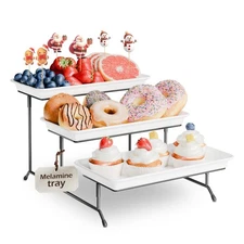 3-Tier Melamine Serving Tray Set, 11.5" x 5.6" Platters for Serving Food, Whi...