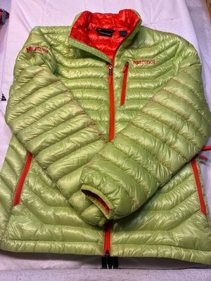 Marmot Quasar 850-Fill Power Down Puffer Jacket Men's Small Green Orange
