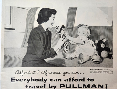 Mutter Baby Spielzeug Pullman Eisenbahn Zug Auto Reise Vintage 1956 Magazin Druck