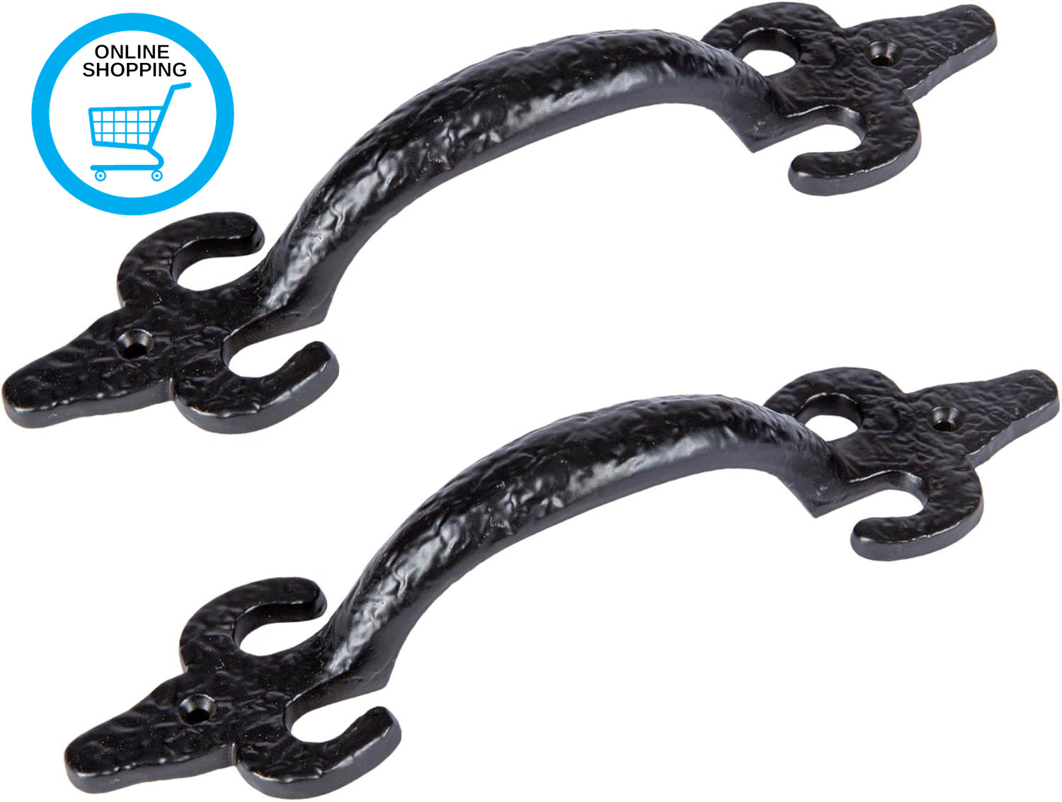 Antique Fleur De Lis Door Handle - H205Mm - Black - Pack of 2