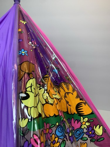 Nuevo con etiquetas Paraguas Vintage Garfield Odie PAWS Shaw Niños ~ Mango Figura Rosa Púrpura - Imagen 19 de 24