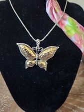 Butterfly Pendant 20" Necklace And Earrings Set Gold color