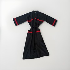 Vintage 80s Christian Dior Monsieur Black Red Trim Robe OSFA Belted Long Lounge