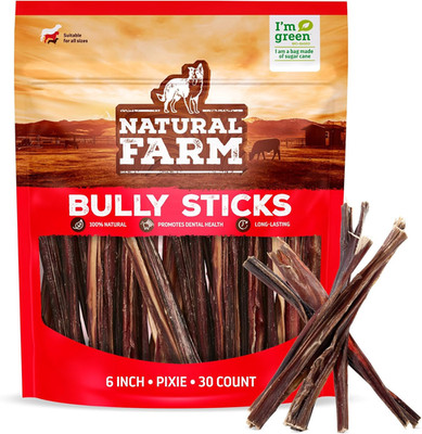 Pixie Bully Sticks (6 Inch, 30 Pack), Thin Pizzle Beef Treats, Grain-Free, High