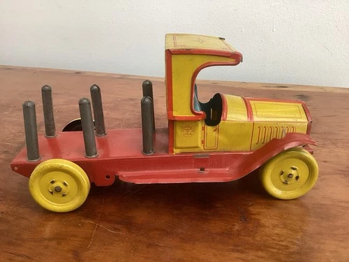 Antique J. Chein & Co. tin litho toy stake bed truck 1920s (NICE!)