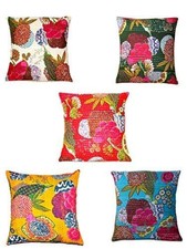 16x16 Inch Indian Vintage Kantha Pillow Covers Set of 5   White Handmade Embr...