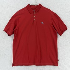 Tommy Bahama Polo Shirt Mens Large Red Supima Cotton Marlin Logo Golf Casual