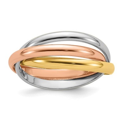 14K Tri Color Gold ineinandergreifender Drei Band Rollring Ehering massiv 2,5 mm