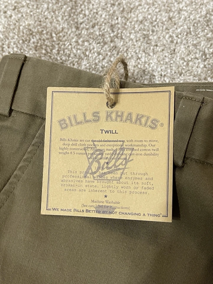 Pantalones Bills caquis hechos en EE. UU. Para hombres Talla 42 Modelo 3 Ajuste Frontal Liso Tostado Nuevos con Etiquetas Foto 3 de 4