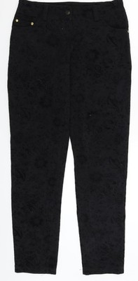 Getragene schwarze geblümte Damenhose Größe 28 in L30 in